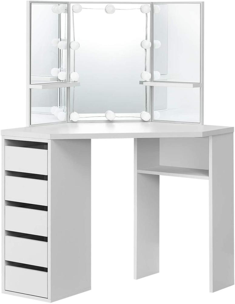 Juskys 'Nova' Eck-Schminktisch mit Spiegel, LED-Beleuchtung, Schubladen & Ablagefächern, Weiß, 100 x 53 x 140 cm Bild 1