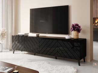 'Mukodi 200' TV-Lowboard, MDF schwarz Hochglanz, 200 x 52 x 42 cm