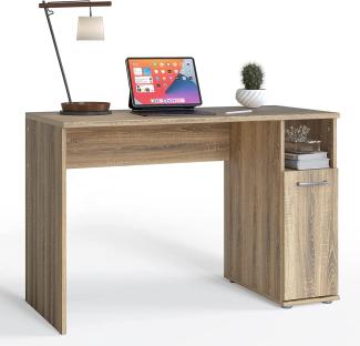 COSTWAY Schreibtisch mit breiter Arbeitsfläche, offenes Fach und Schrank, Computertisch aus Holz, Bürotisch modern, 110 x 52 x 73 cm (Natur)